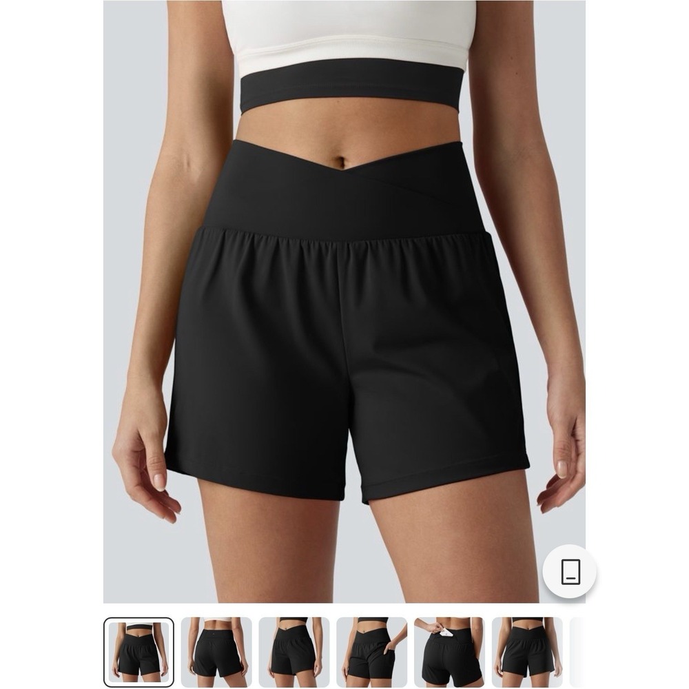 2 SoftlyZero Airy Crossover High Waisted Yoga Shorts Black Red Halara Sz XS 5"
